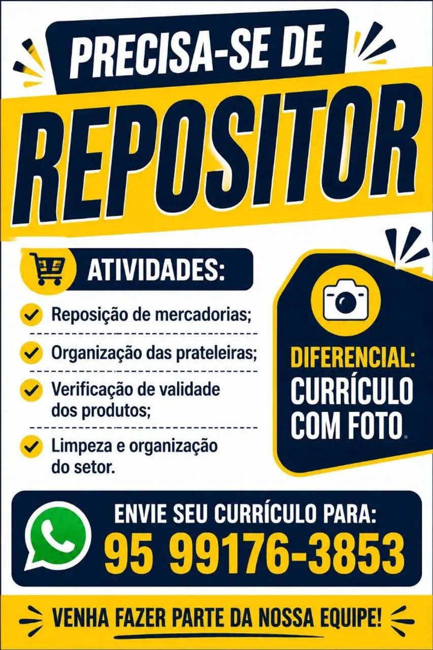 Contrata se Repositor para trabalhar em mercado
