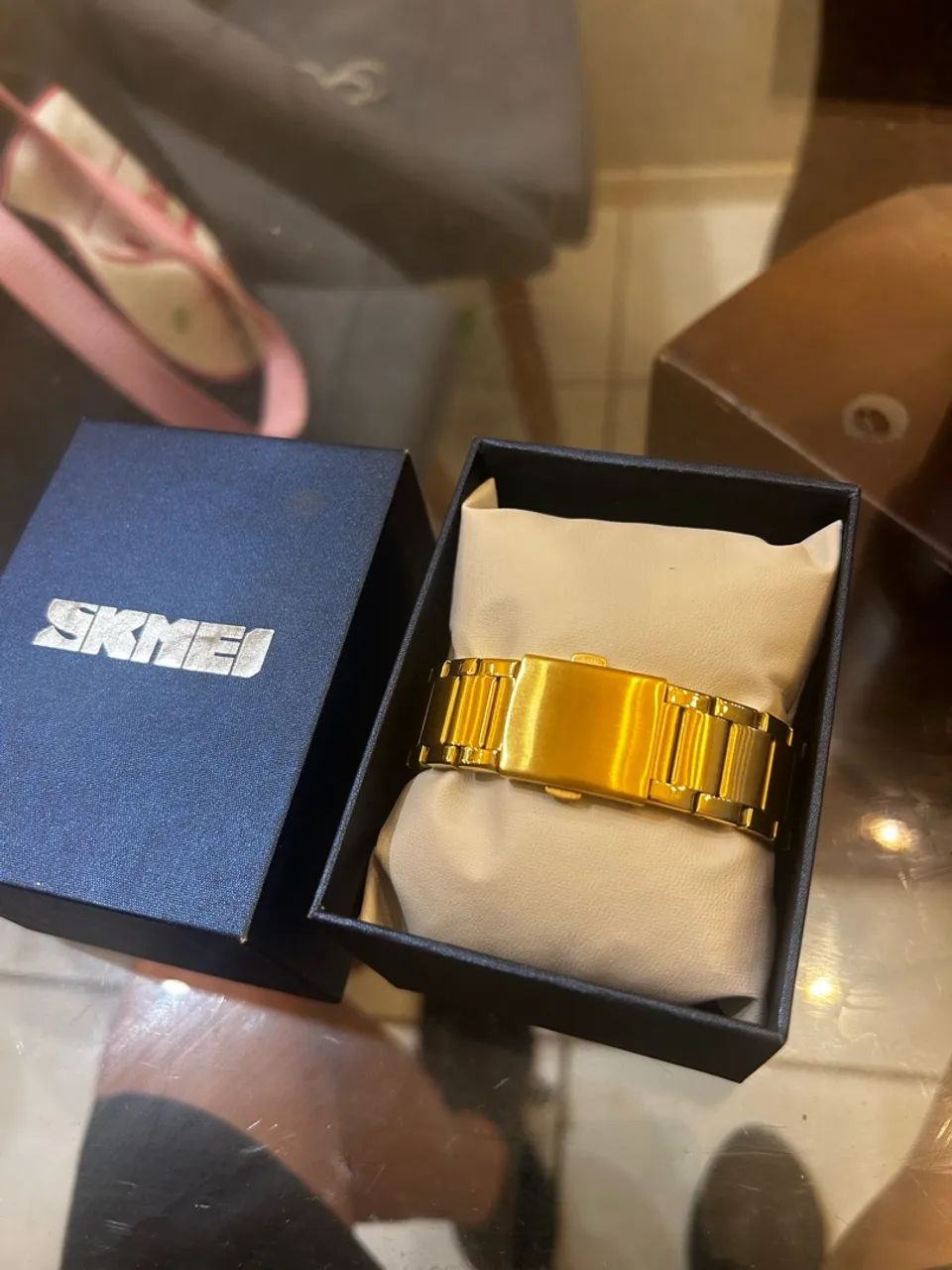 Relógio skmei dourado com azul marinho - Foto 3