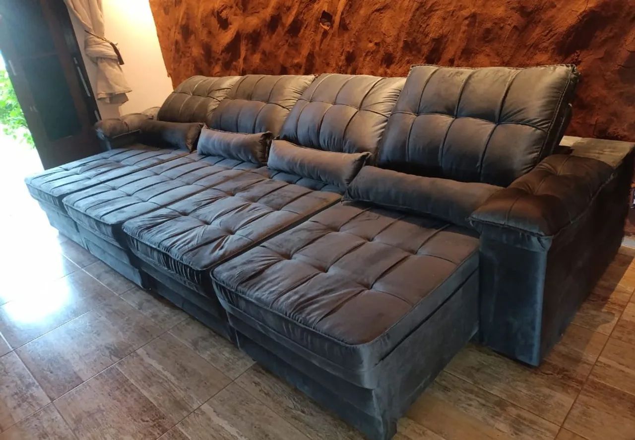 Sofá retrátil reclinável 3,70 cm veludo 