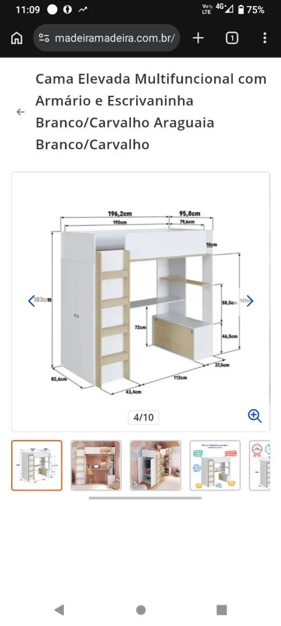 Cama elevada multifuncional com escrivaninha e guarda-roupa  - Foto 2