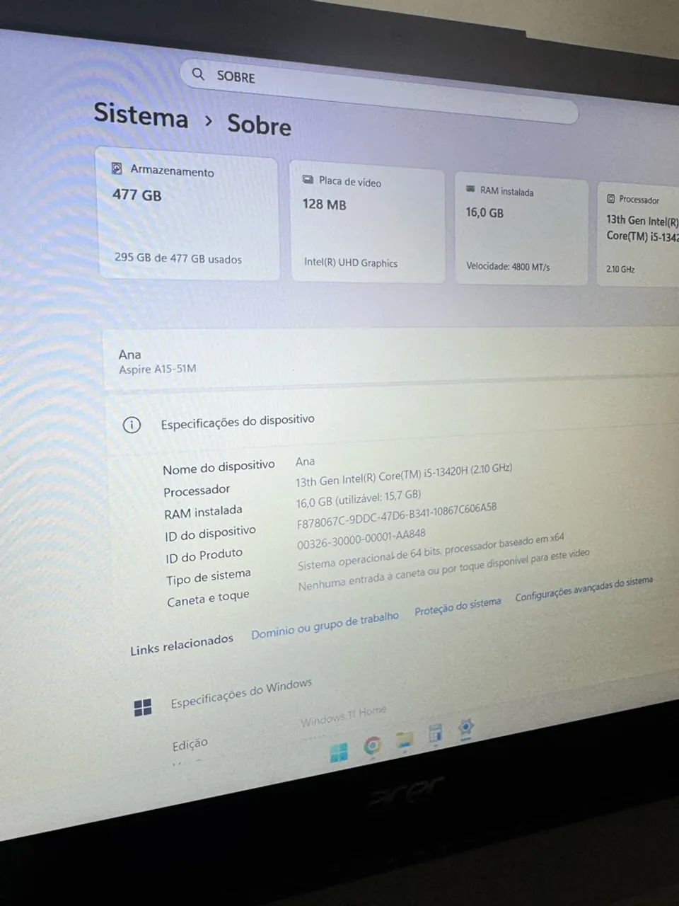 Acer i5 13 geração 16gb ram  - Foto 2