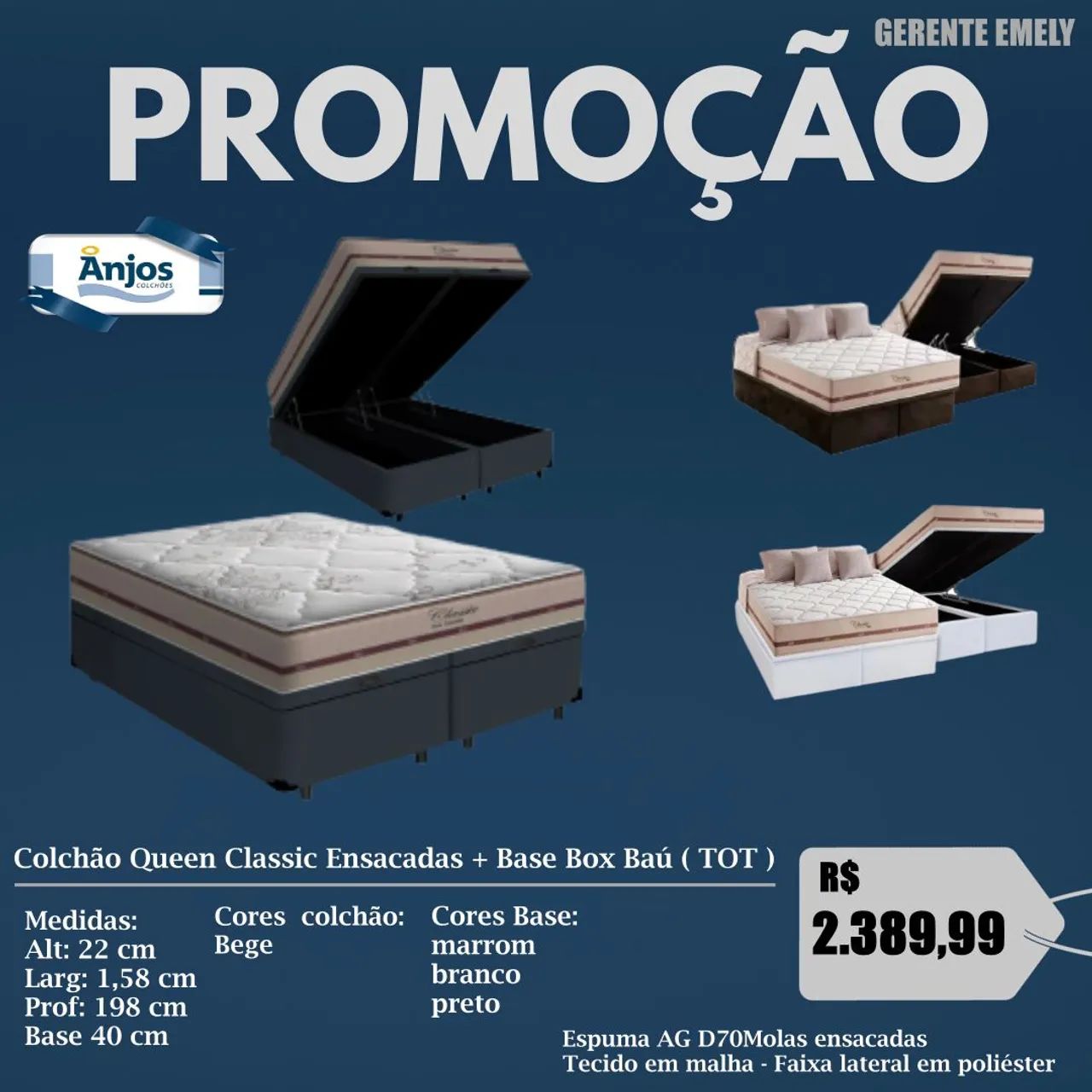 Colchão Queen Classic Ensacadas + Base Box Baú 