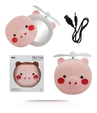 Mini Ventilador Com Espelho Maquiagem E Iluminação De Led