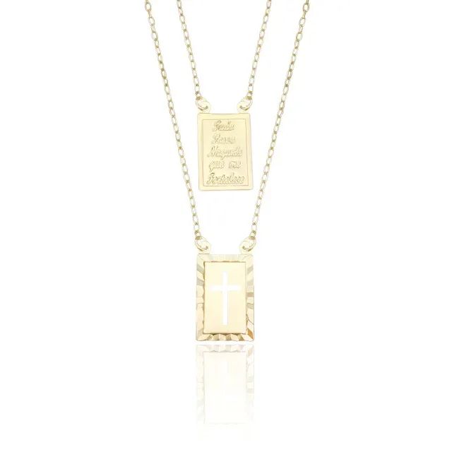 Escapulário Versículo c/ Cruz Vazada | Camadas em ouro