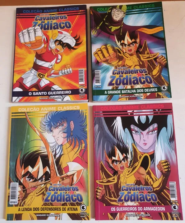 Livros dos Cavaleiros do Zodiaco com poster - Coleção dos 4 primeiros filmes.
