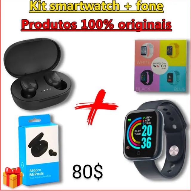 Fone bluetooth e relógio digital, smartwatch.