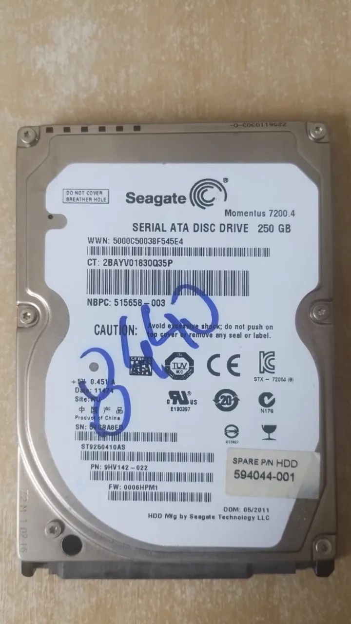 Seagate ST9250410AS (p/Técnicos Em Recuperação De Dados)