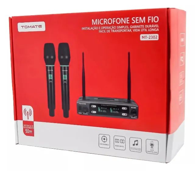 Microfone Duplo Sem Fio Wireless Profissional Tomate Mt-2302 Uhf