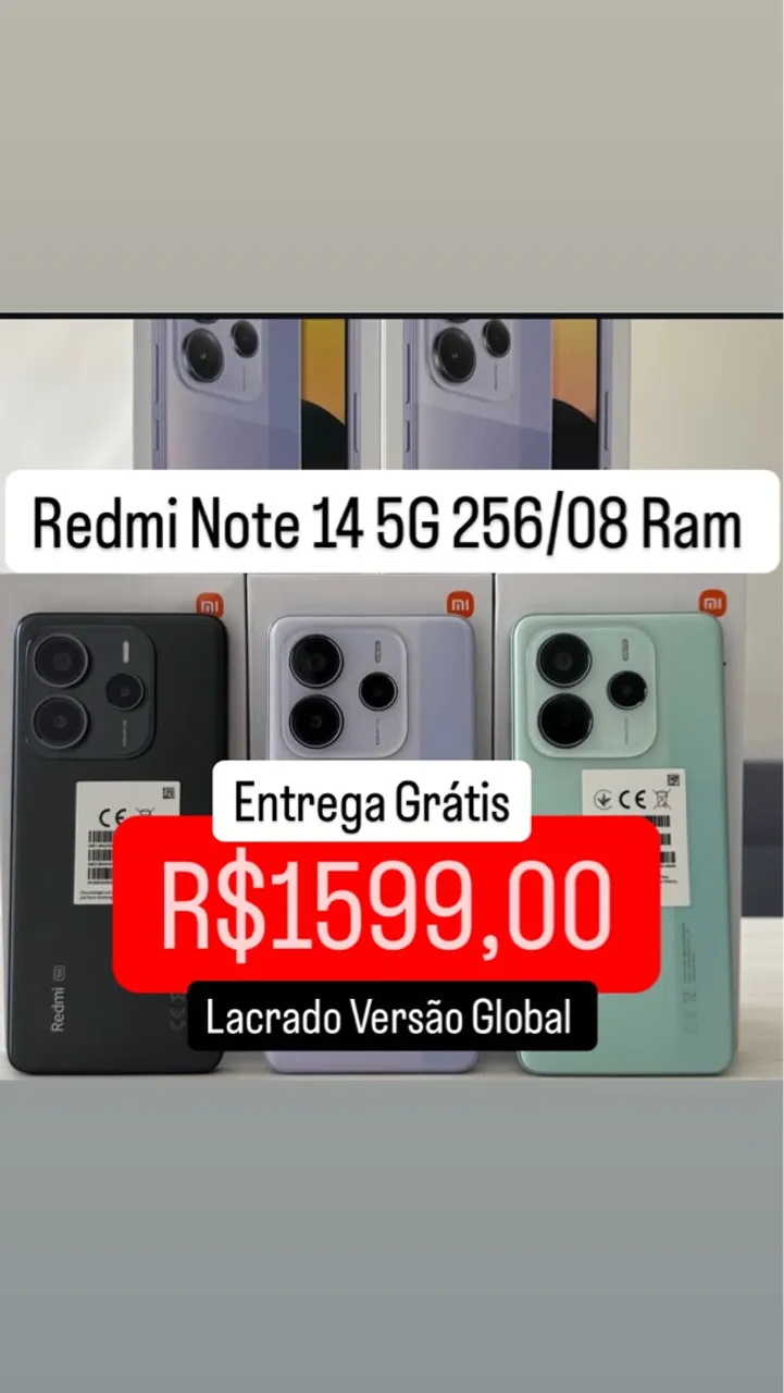 Celular Xiaomi Redmi Note 14 5G 256/08 Lacrado Versão Global Entregamos