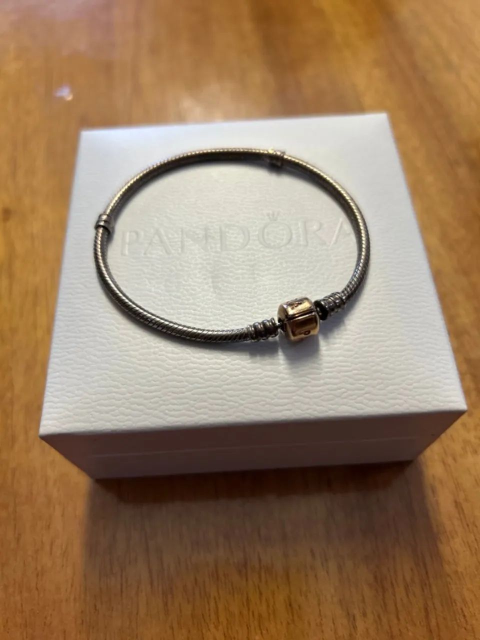 pandora bracelete de prata com fecho rosê - 18 cm - Foto 4