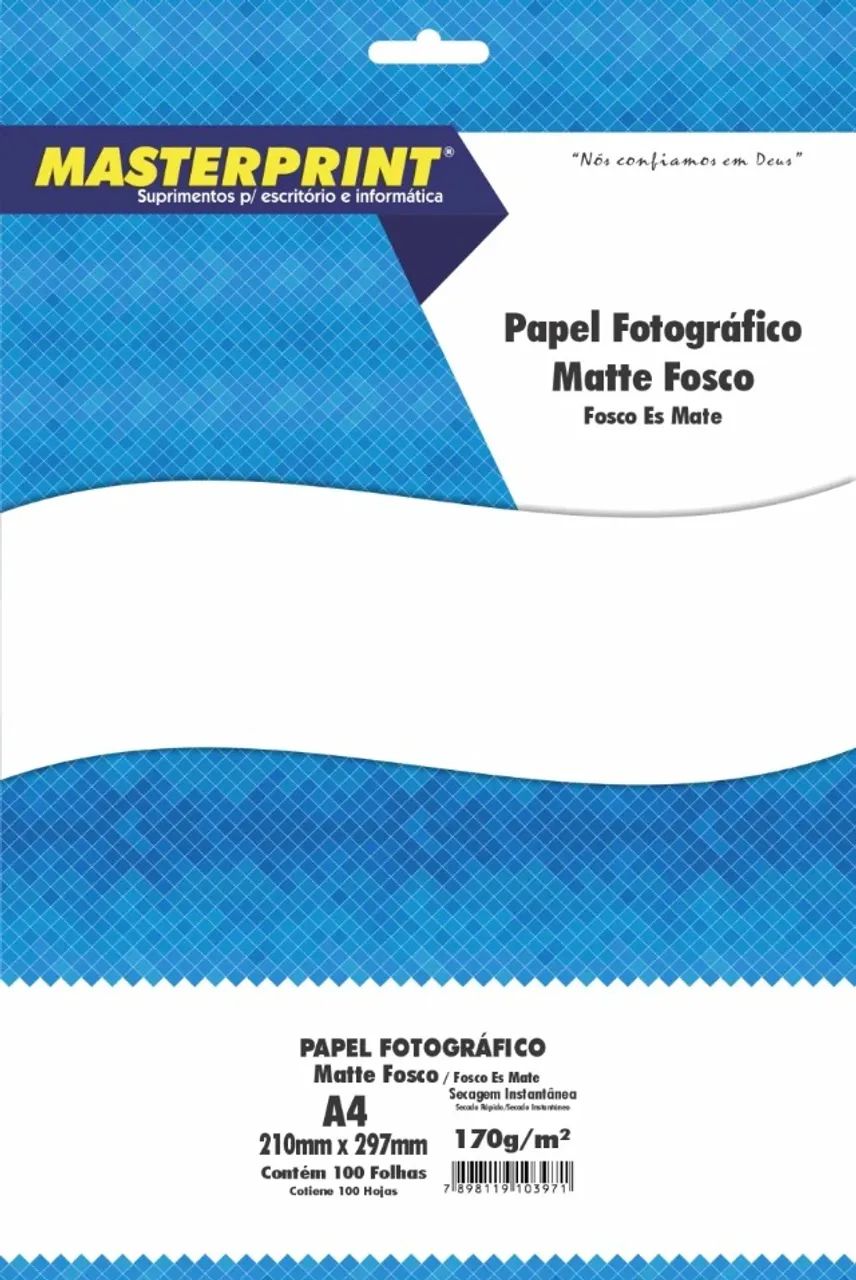 PAPEL FOTO MATTE FOSCO MASTERPRINT A4 100 FOLHAS 170G - Foto 2