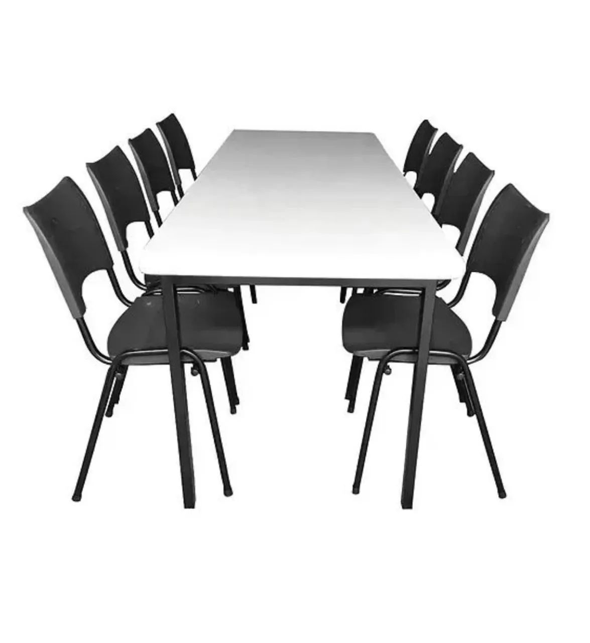 Mesa Refeitório 8 Lugares Tampo MDF com 8 Cadeiras COMPACT Cor Preta