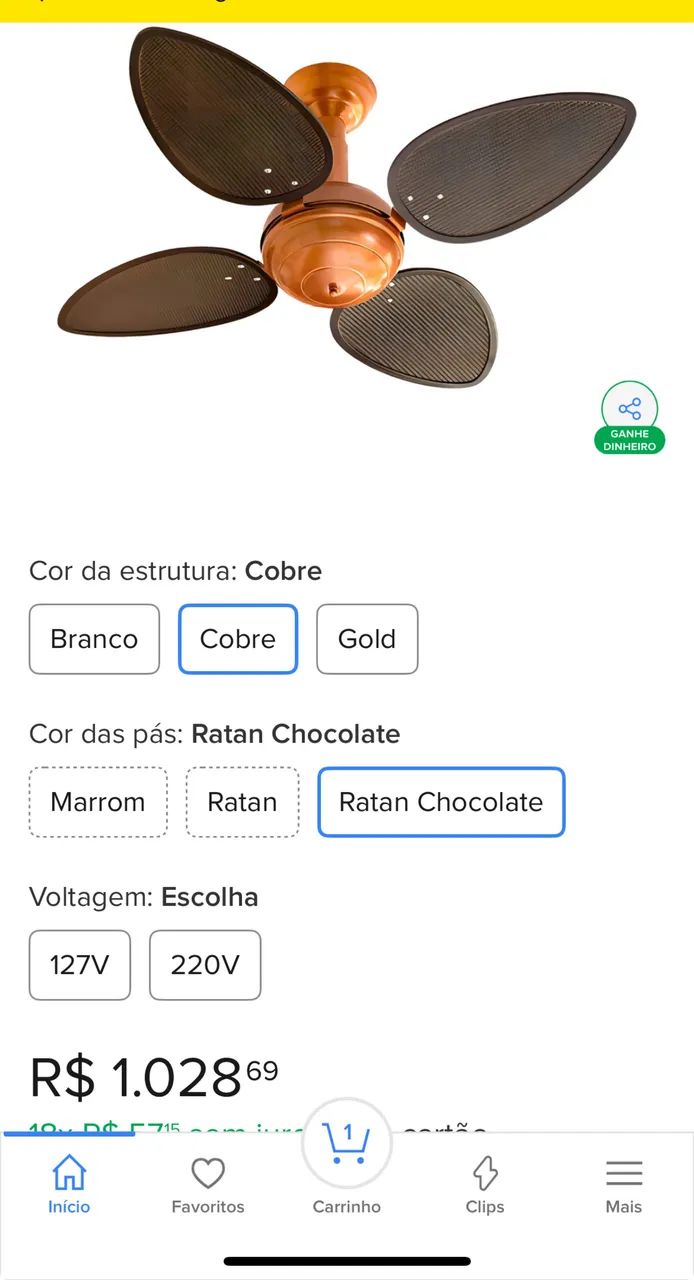 Ventilador de teto Office Ventidelta 4 pás Ratan (Cobre/Chocolate) - Foto 3