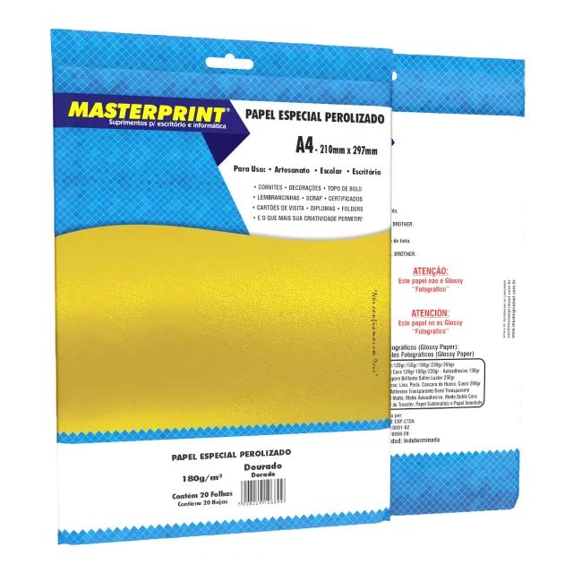 PAPEL ESPECIAL PEROLIZADO DOURADO 180G MASTERPRINT A4 20 FOLHAS - Foto 3