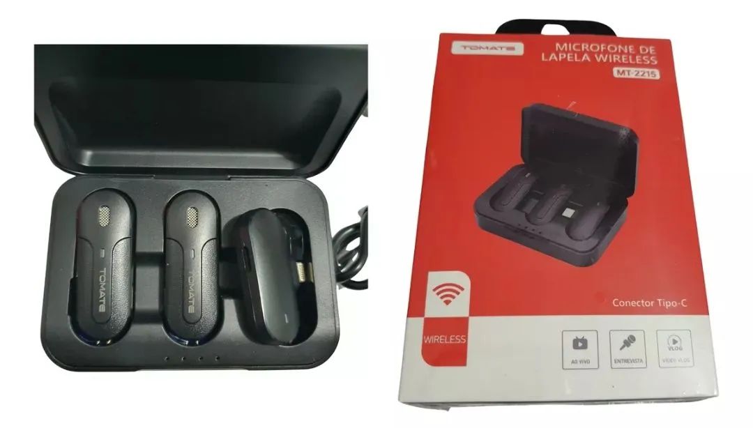 Microfone Lapela Wireless duplo tipo c Tomate MT-2215
