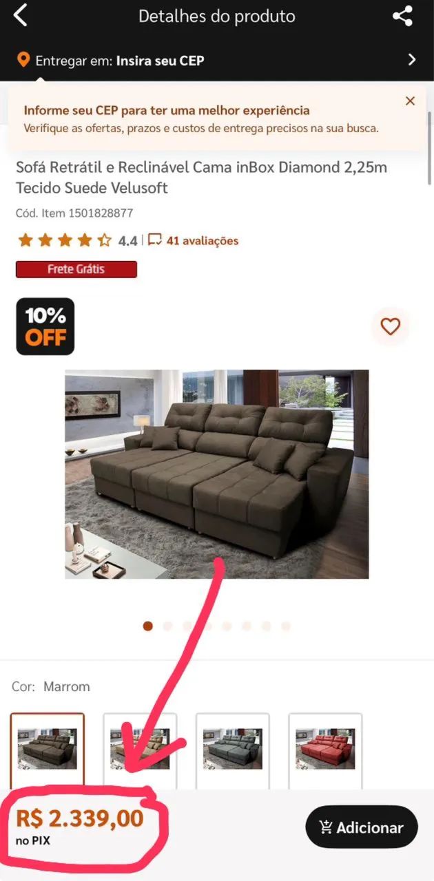 Sofá Retrátil e Reclinável Cama inBox Diamond 2,25m Tecido Suede Velusoft65566256047489121