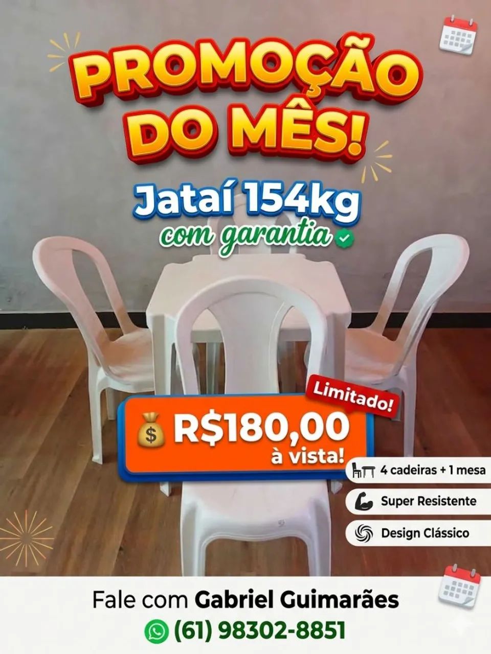Jogo de Mesa e Cadeiras de Plástico Promoção 