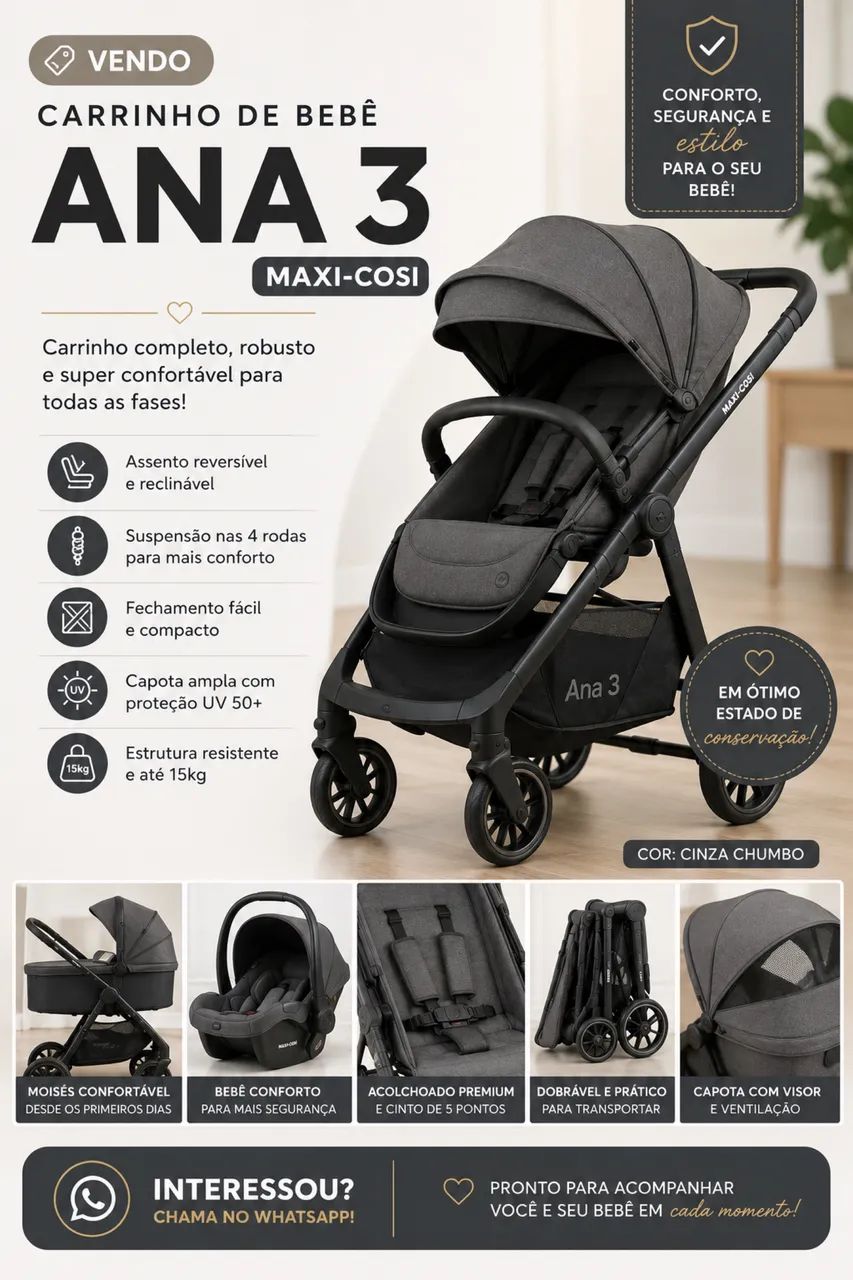 Vendo carrinho de bebê +Bebe conforto Maxi Cosi
