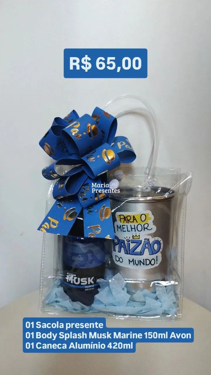 Sacola presente dia dos pais com Body Splash e caneca alumínio  - Foto 3