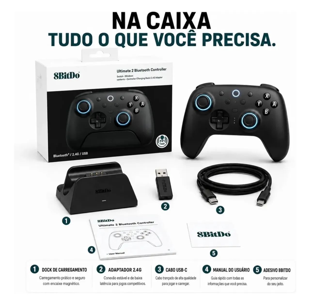 Controle 8bitDo ultimate 2 Wireless com base de carregamento  - Foto 3