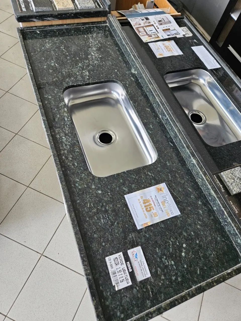 Pia Verde Ubatuba granito 1,50cm com cuba inox