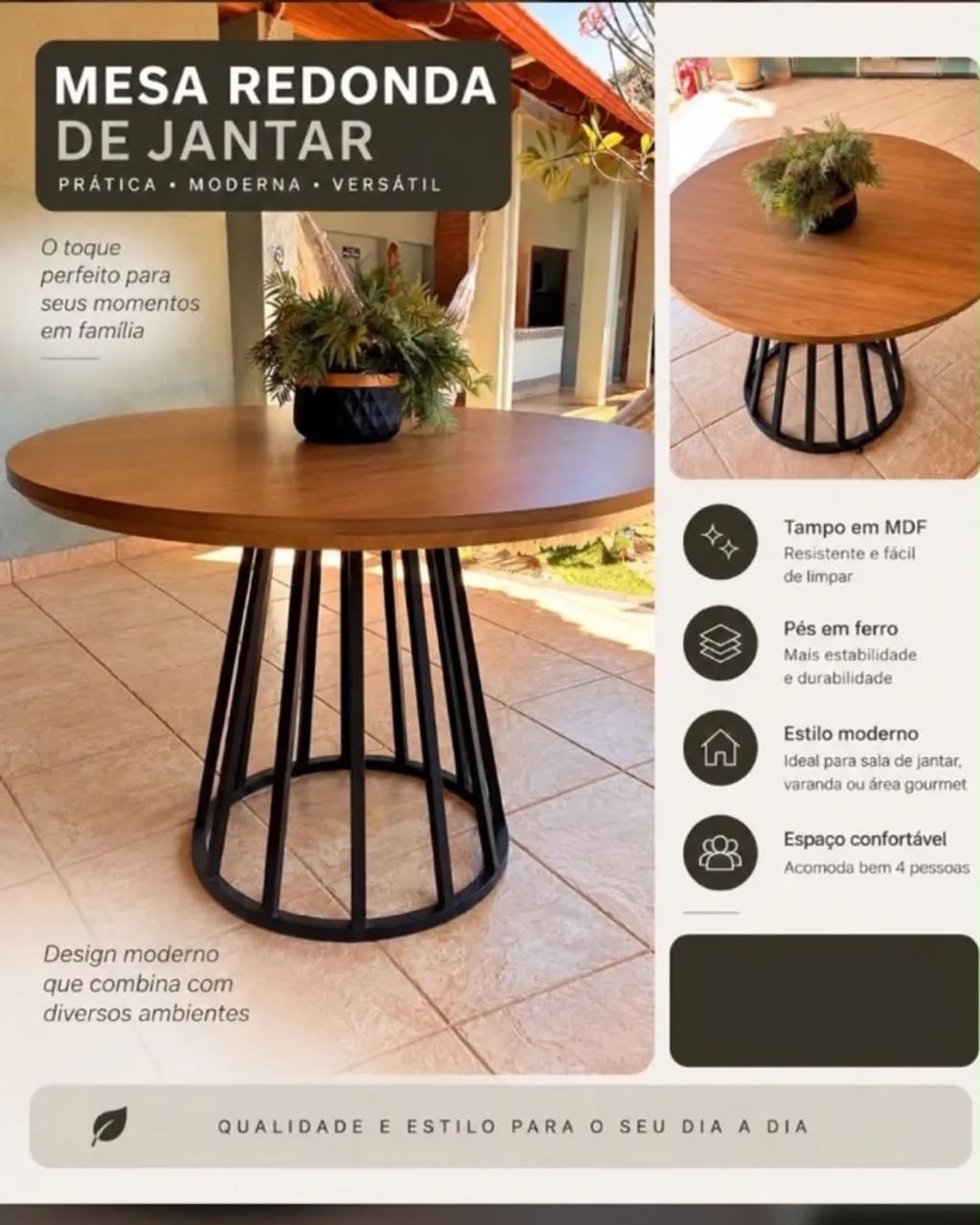 Mesa redonda de jantar com 4 cadeiras confortáveis e elegantes - Foto 2
