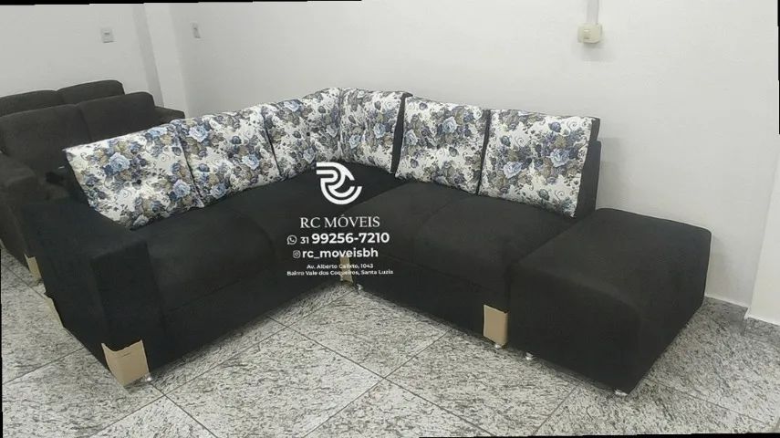 Sofá de Canto com Puff Material suede D33 Confortável Direto da Fábrica - Foto 5