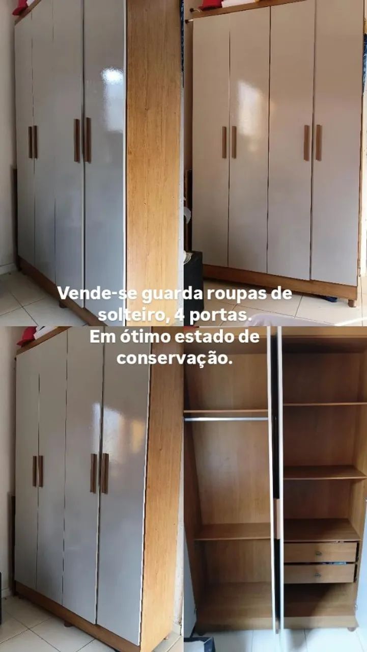 Guarda roupa de solteiro, 4 portas. Pouco tempo de uso