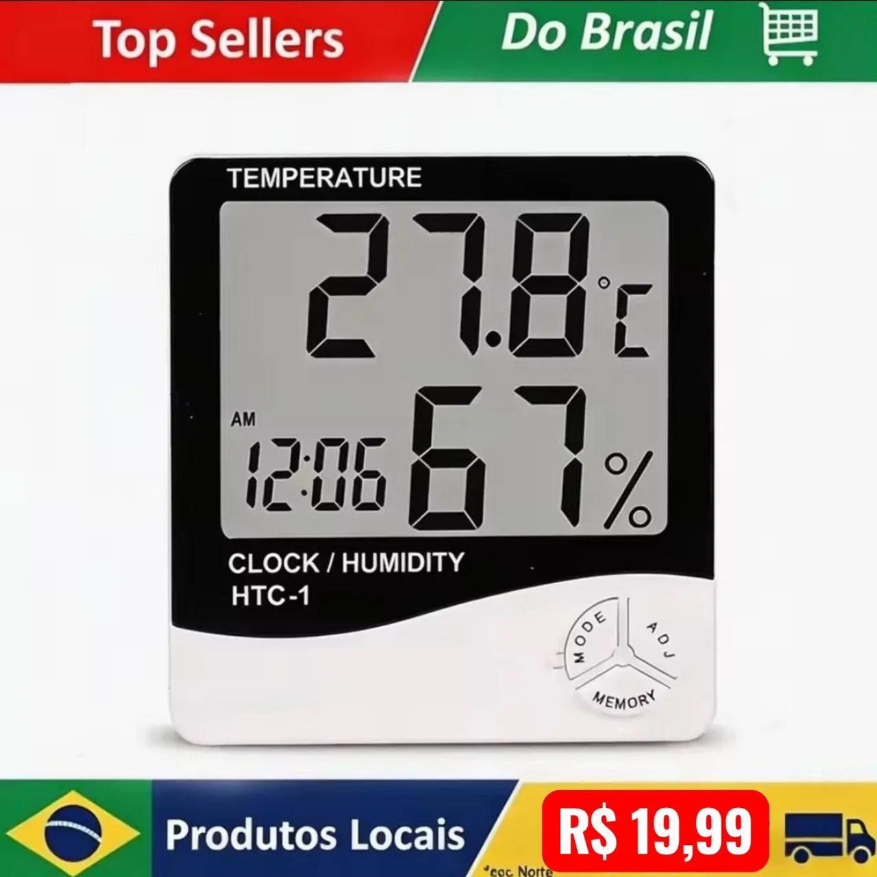 Termômetro Digital HTC-1 com Relógio e Higrômetro