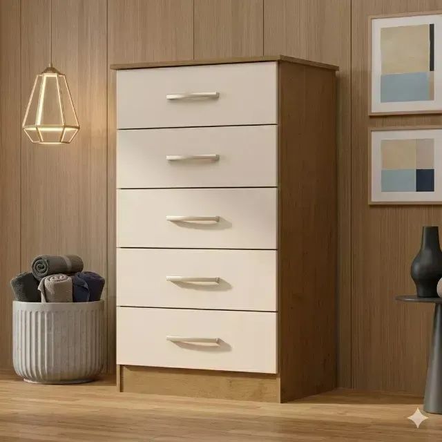 Cômoda Jamile 5 Gavetas Noce/Pérola - Design Moderno e Sofisticado