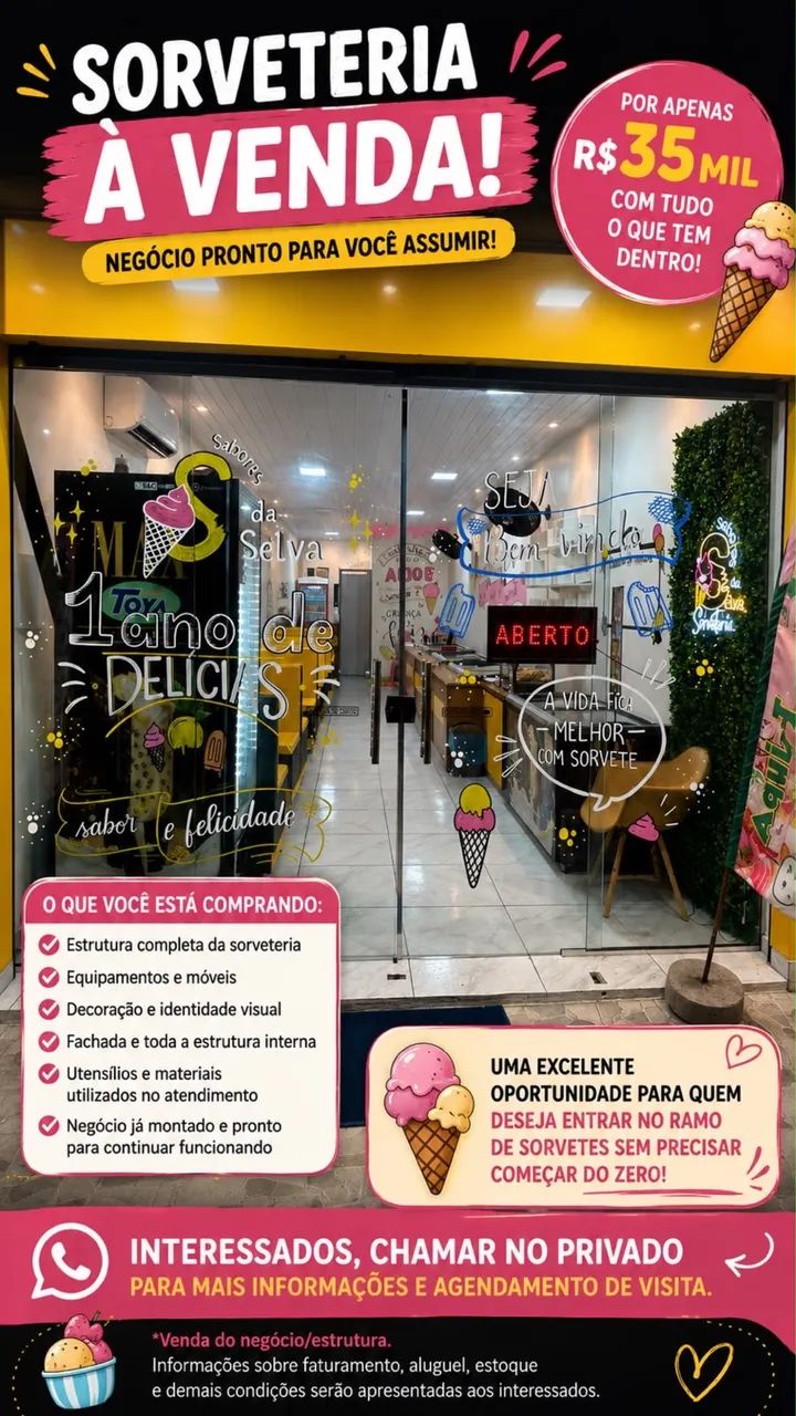 Passo sorveteria completa montada e funcionando