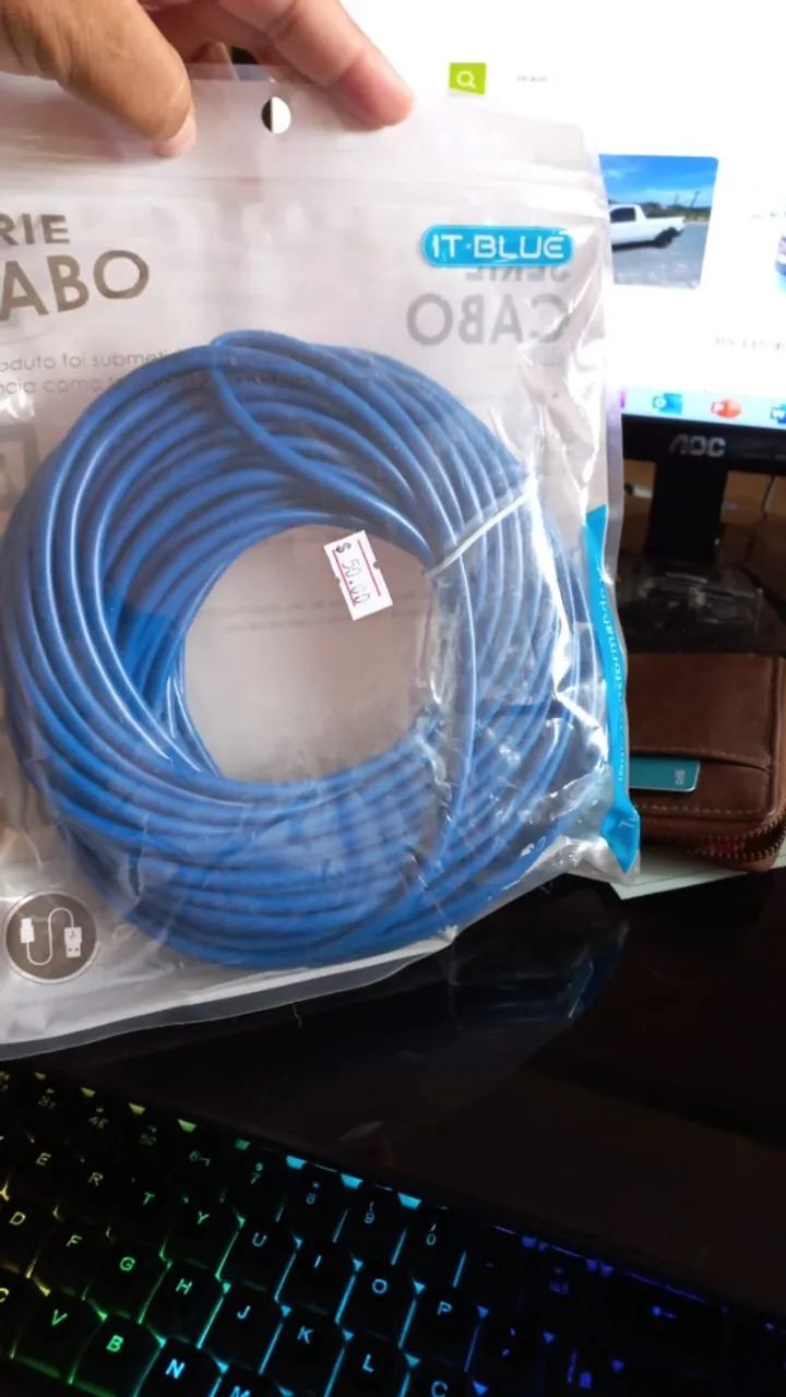 Cabo de Rede RJ45 Azul 20 Metros Computador - Foto 4