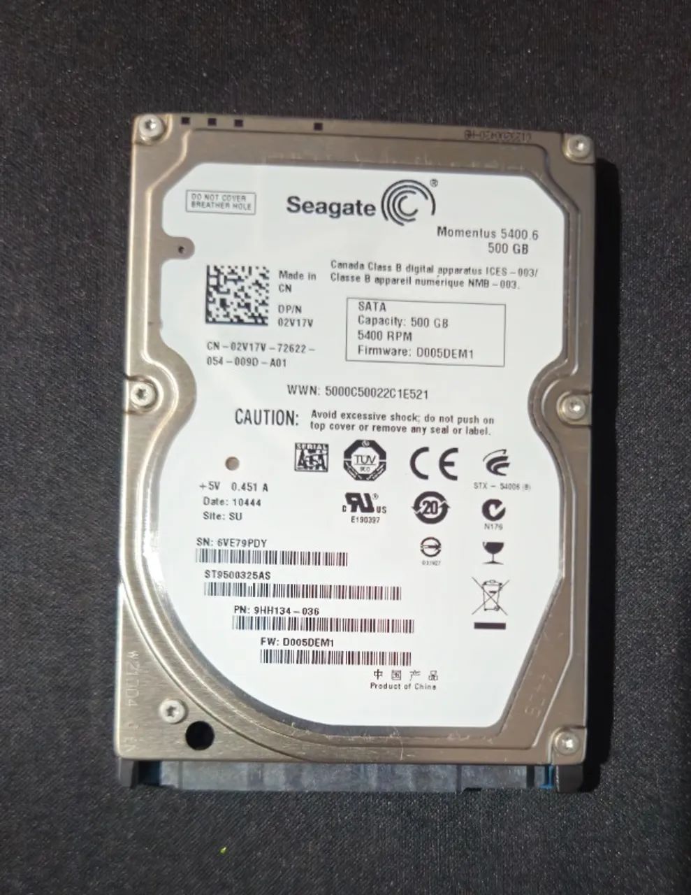 HD Seagate 500GB SATA 2.5" para Notebook(Usado)