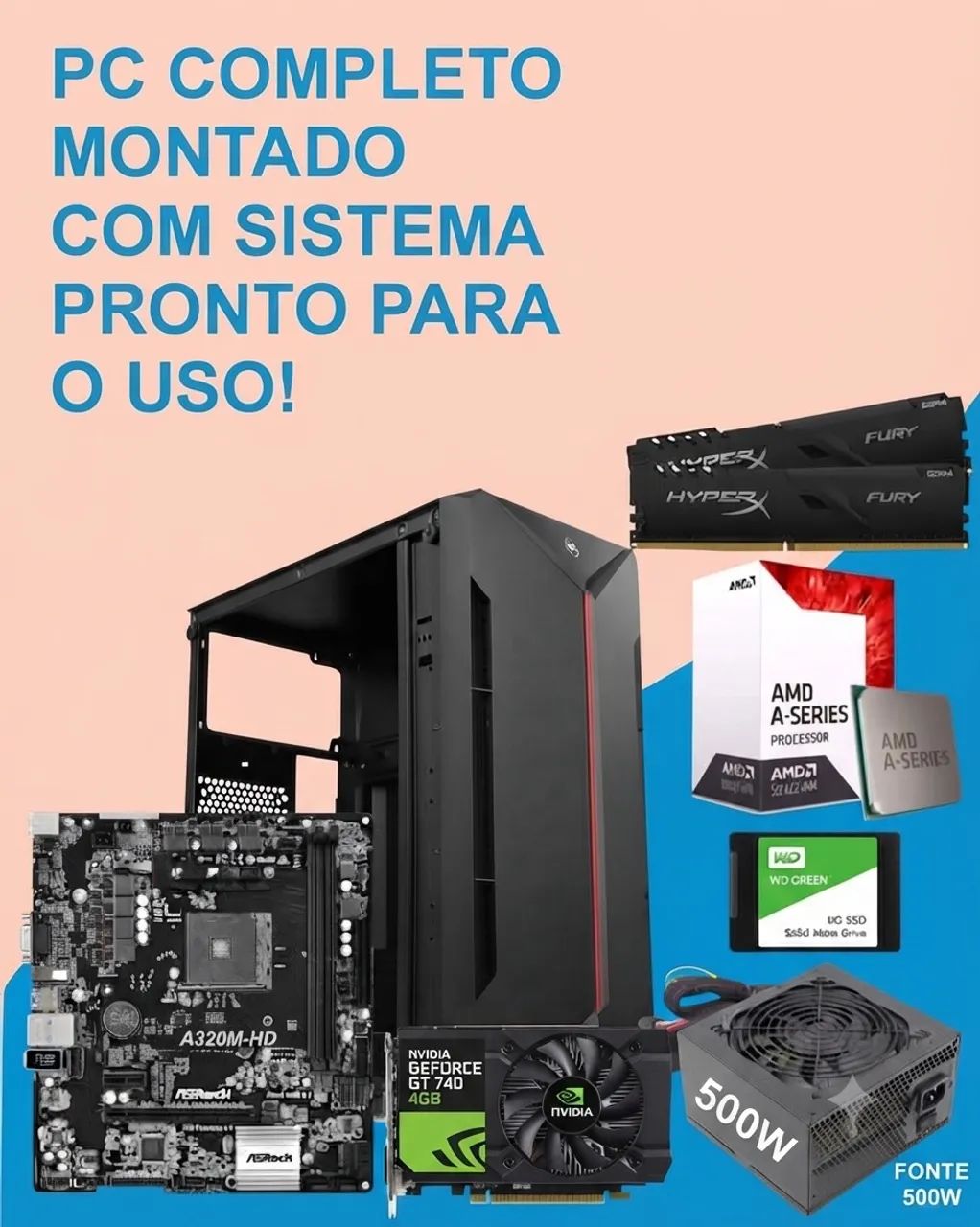 PC Completo Pronto para Uso - Ótimo para Estudos, Escritório e Jogos Leves