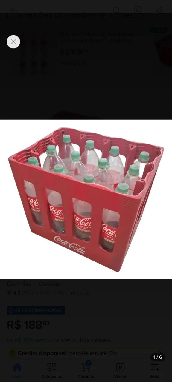 Caixa de coca retornável 2l r$55,00