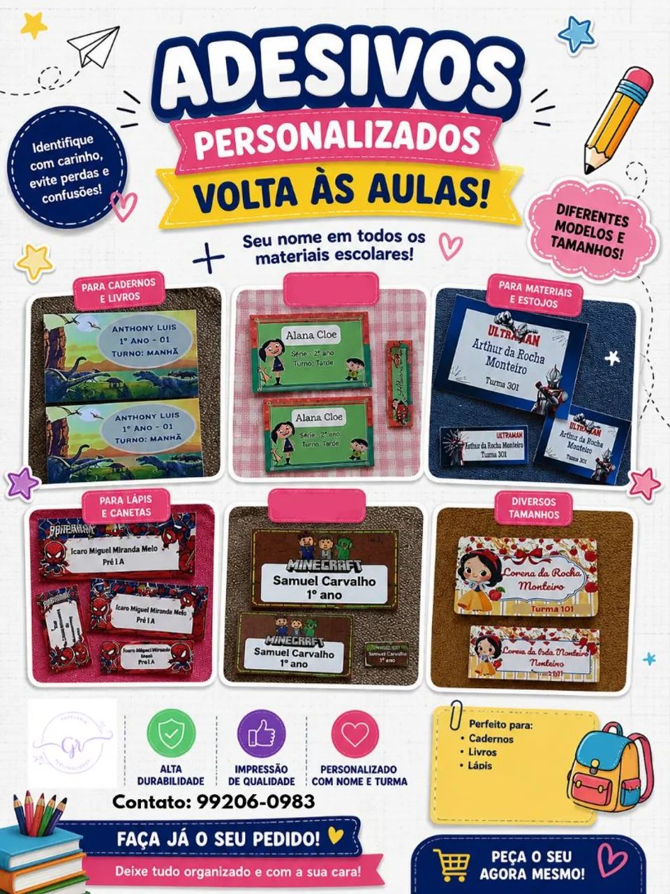 Adesivos Personalizados em qualquer tema para volta às aulas 