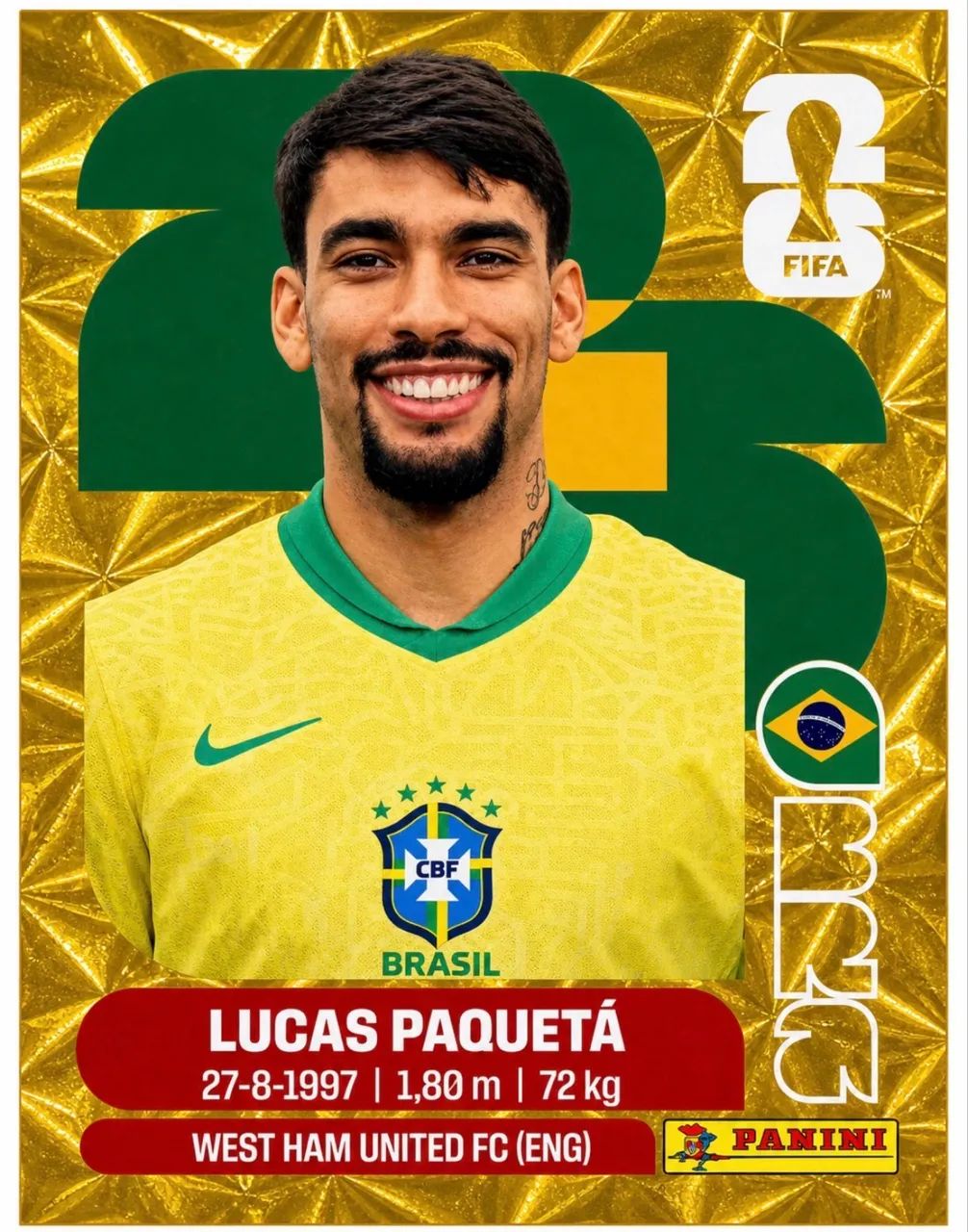Lucas Paqueta Gold Ouro Edição Limitada Original Panini EUA Copa do Mundo 2026