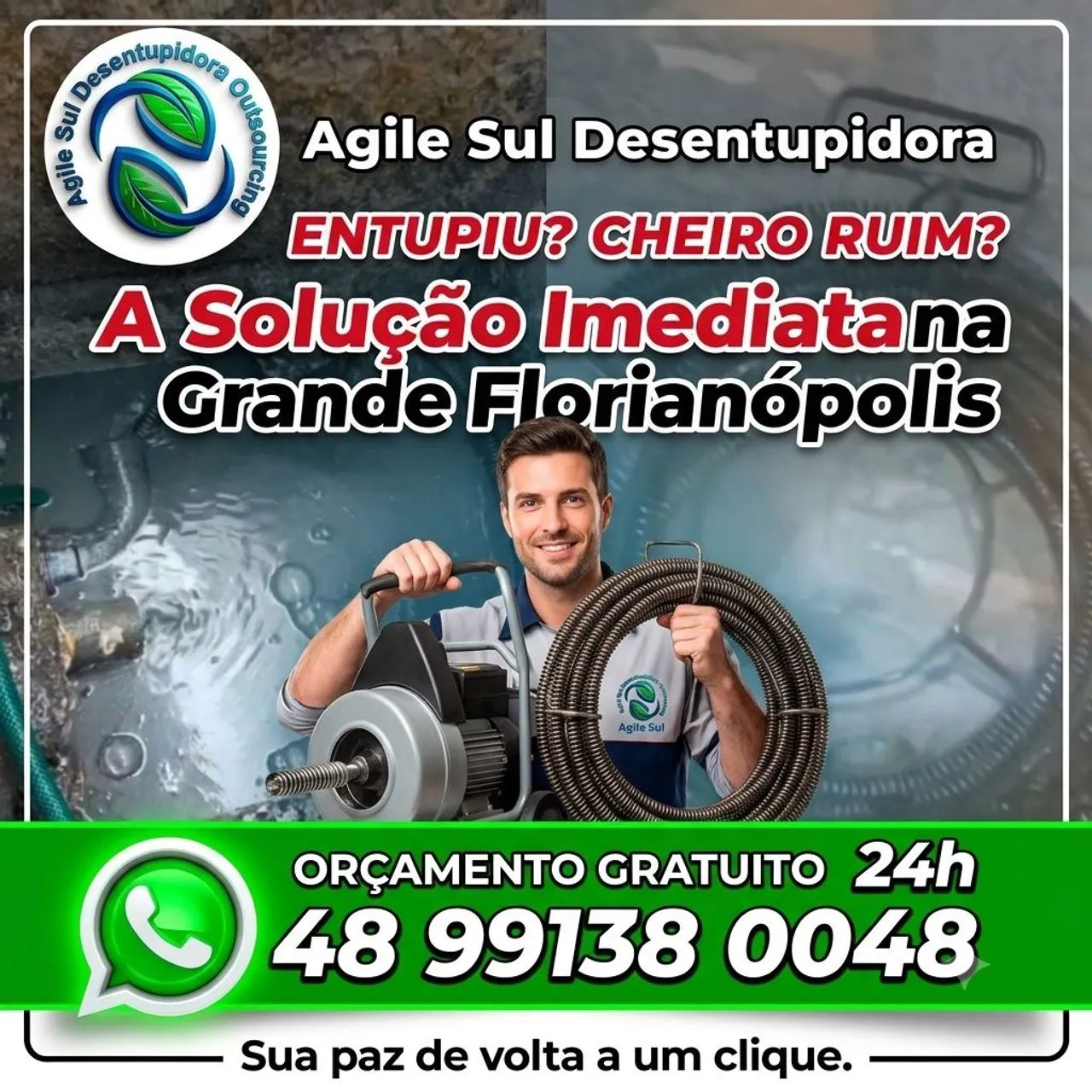 Desentupidora 24h Grande Floripa - Solução Imediata e Sem Quebra