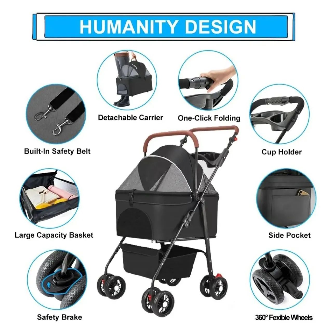 Carrinho de passeio para pets cães e gatos até 20kg - Foto 4