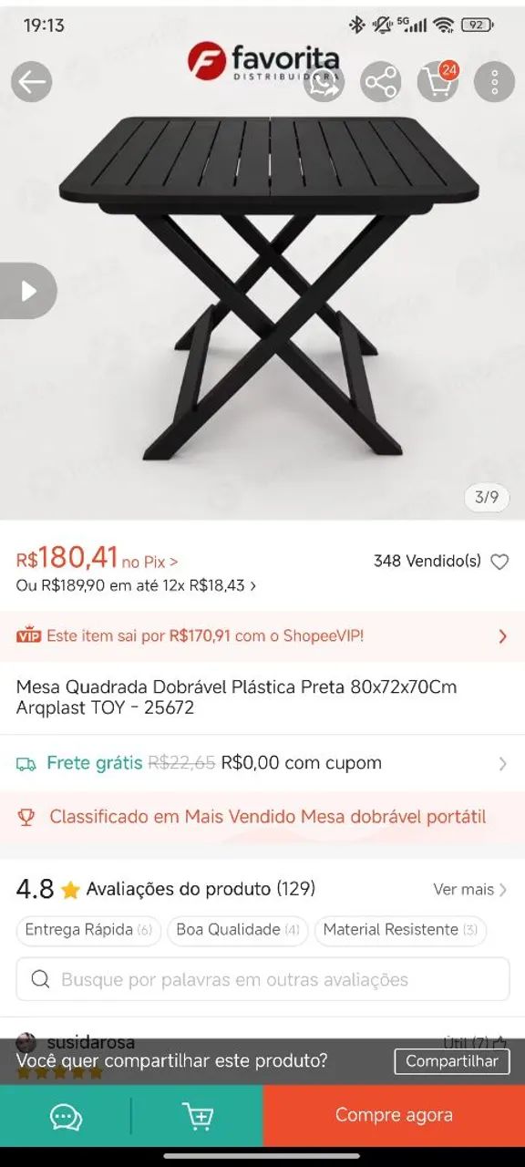 Mesa e 3 cadeiras dobráveis pretas - Foto 3