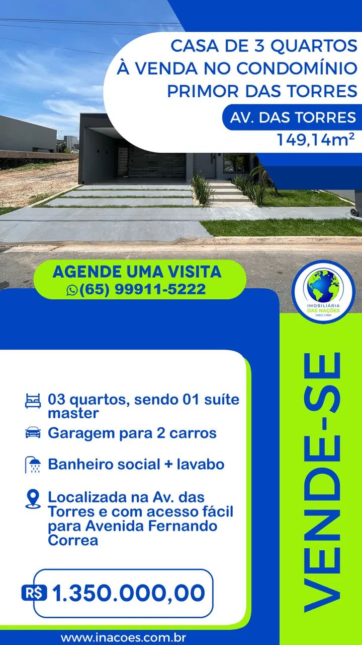 Casa de 3 Quartos à Venda no Condomínio Primor das Torres