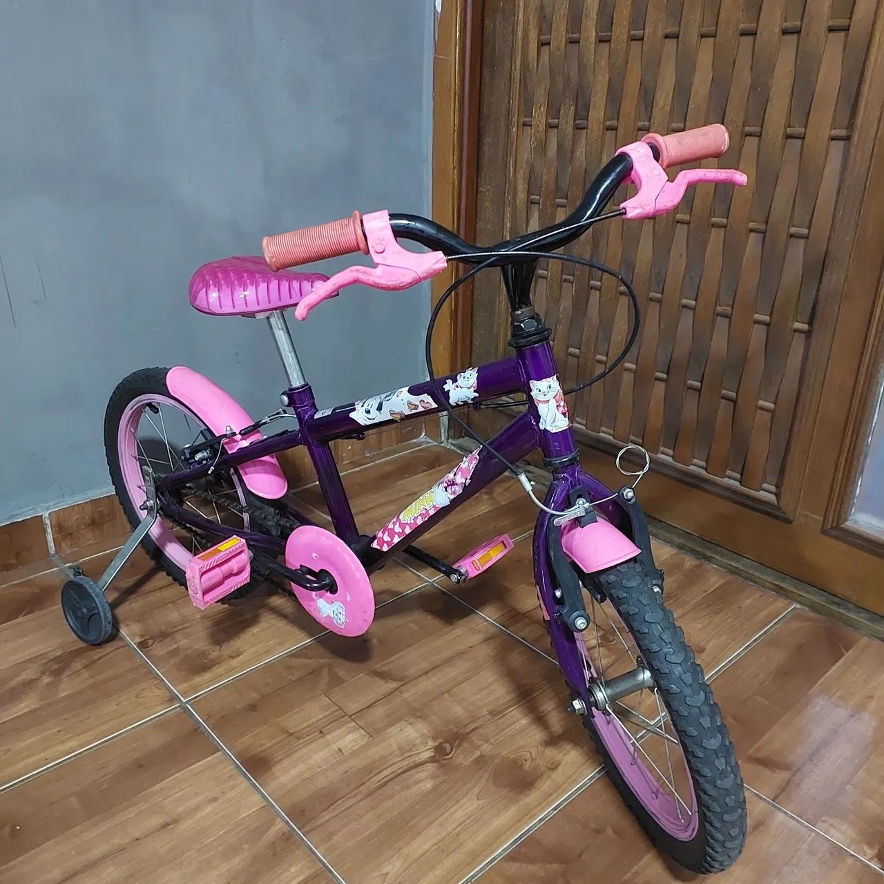 Bicicleta Infantil Aro 16 Menina - Roxa e Rosa (Com Rodinhas)