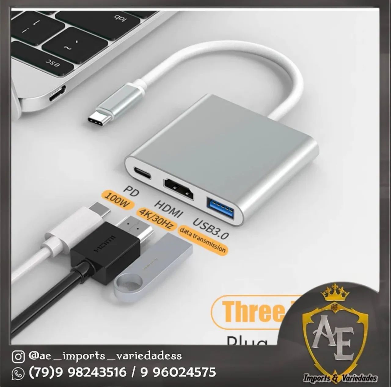 Adaptador OTG tipo C com HDMI