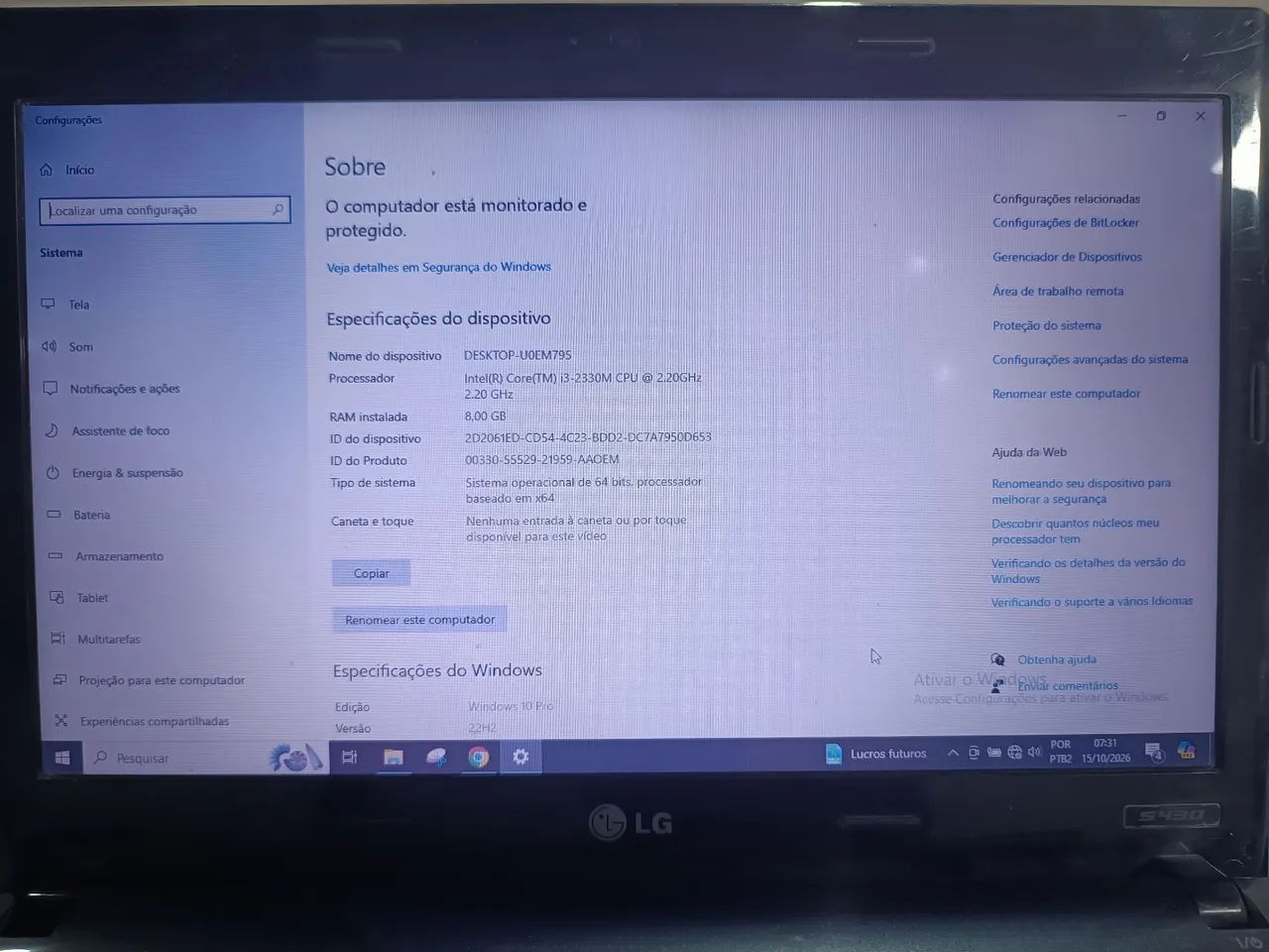 Notebook LG Core i3 8 ram com SSD128 - Foto 2
