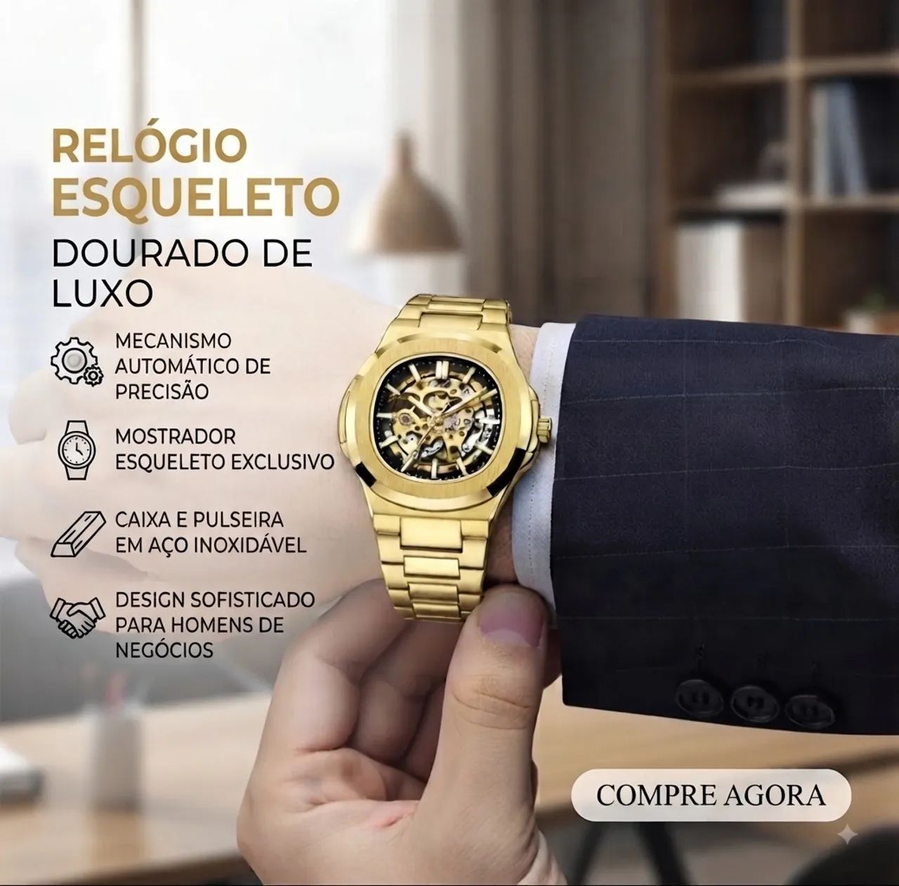 Relógio Automático Dourado (Novo) - Foto 2