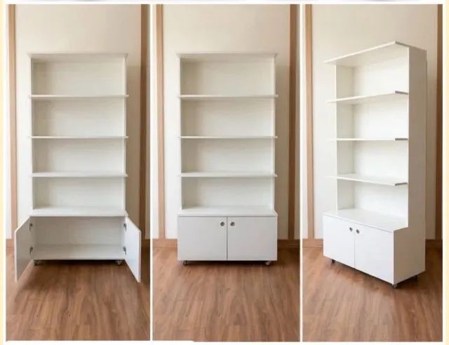 EXPOSITOR CM PRATELEIRAS E PORTA MDF NOVO 
