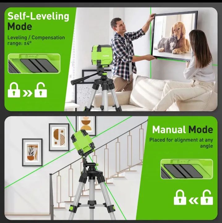 Nível laser 2 linhas Huepar com tripé Luz verde - Foto 3