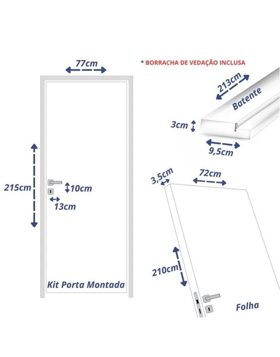 Kit Porta de Madeira 210x72cm Batente 9,5cm Lisa Primer Uniportas - Foto 4