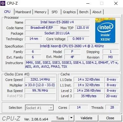 Processador Xeon 2680 v4 intel 5ª geração Muito forte para jogos e produtividade. 100% ok!