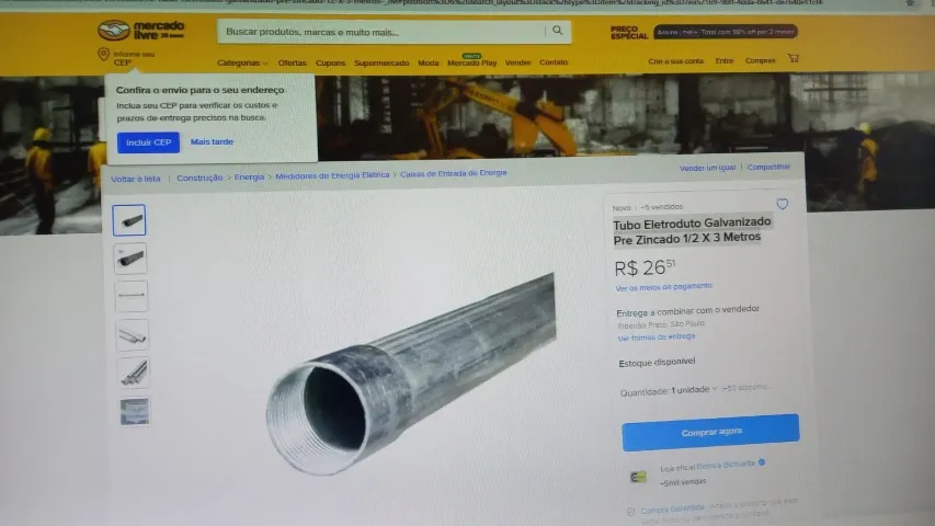 24 Unid. de Tubo Eletroduto Galvanizado Pre Zincado 1/2 X 3 Metros Cada Barra = R$24,00